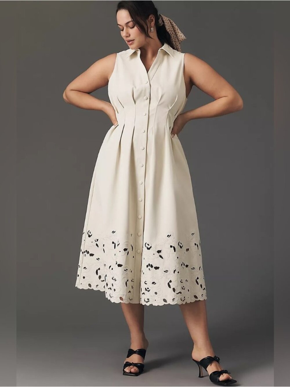 NWT Size 2X - En Saison Alitzel Sleeveless Eyelet Midi Dress Ivory (NWT US$ 208)